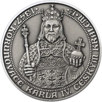 660 let od Korunovace Karla IV. českým králem - stříbro patina - 1