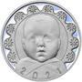 Stříbrný medailon k narození dítěte s peřinkou 2021 - 28 mm, Stříbrný medailon k narození dítěte s peřinkou 2021 - 28 mm - 1/3