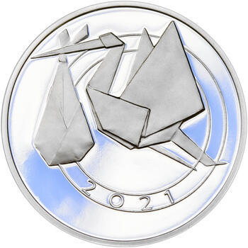 Stříbrný medailon k narození dítěte - origami 2021 - 28 mm, Stříbrný medailon k narození dítěte - origami 2021 - 28 mm - 1