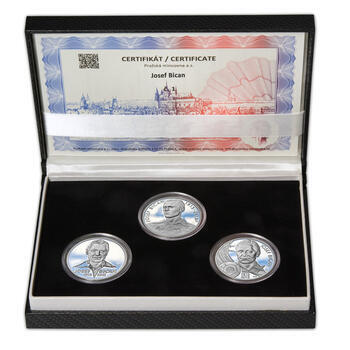 JOSEF BICAN – návrhy mince 200 Kč - sada tří Ag medailí 34 mm Proof v etui - 1