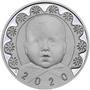 Stříbrný medailon k narození dítěte s peřinkou 2020 - 28 mm, Stříbrný medailon k narození dítěte s peřinkou 2020 - 28 mm - 1/3