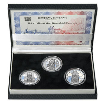 STAROMĚSTSKÝ ORLOJ – návrhy mince 200 Kč - sada tří Ag medailí 34 mm Proof v etui - 1