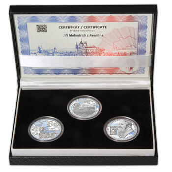 JIŘÍ MELANTRICH Z AVENTINA – návrhy mince 200 Kč - sada tří Ag medailí 34 mm Proof v etui - 1