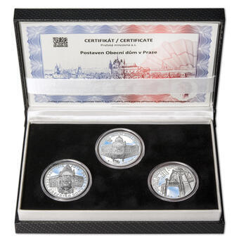 OBECNÍ DŮM V PRAZE – návrhy mince 200 Kč - sada tří Ag medailí 34 mm Proof v etui - 1