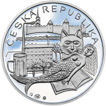 BOHUMIL HRABAL – návrhy mince 200 Kč - sada tří stříbrných medailí 34 mm Proof v etui - 3